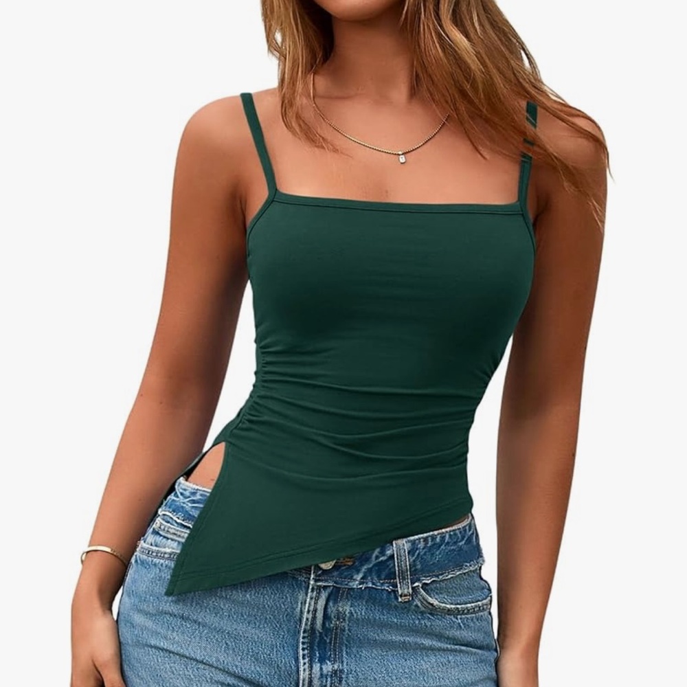 Chic Nation Forest Green Asymmetrical Tank Top